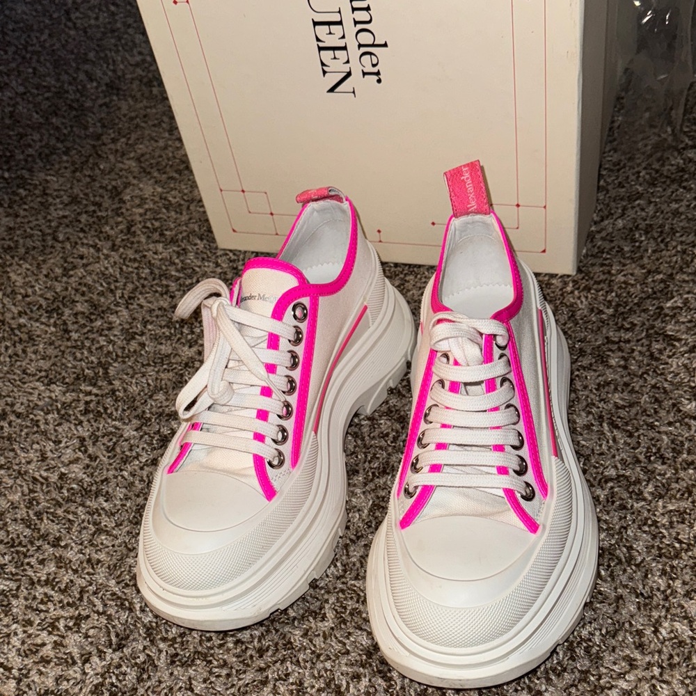 Alexander McQueen White Sneakers with Pink Highlights